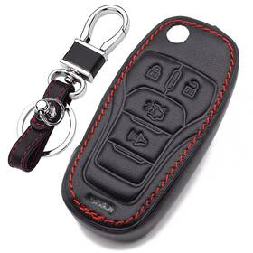 Flyfox 789219750707 Ford 4 Buttons Genuine Leather Flip Remote Key Fob Case Cover For F150 2017-2