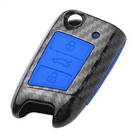 Svwfd3-c13 Guangzhou Saiku Auto Accessories Co. Ltd. Silver Flip Folding Key Fob Case Carbon Fiber Pattern Plastic 3 Buttons Blue