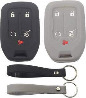 Kcpros 765133593033 2pcs Rubber Silicone 5 Buttons Smart Key Fob Cover Case Protector Black Gray