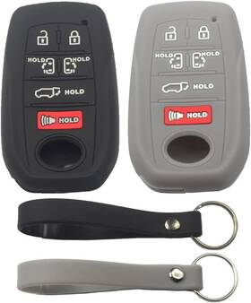 Kcpros 768476635927 2pcs Rubber Silicone 6 Buttons Smart Key Fob Cover Case Protector Black Gray