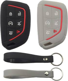 Kcpros 768476635996 2pcs Rubber Silicone 6 Buttons Smart Key Fob Cover Case Protector Black Gray
