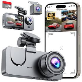 Litalarm 721545701435 Dash Cam Front And Rear Inside 3 Channel 4k Full Uhd Camera For Cars Bu