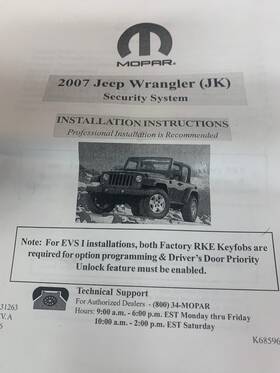 K6859657 Mopar 1031263. 2007 Jeep Wrangler Oem Security System