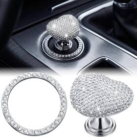 Jyy-novabright-3789 Novabright 2 Pcs Bling Push To Start Button Cover Rhinestone Car Silver