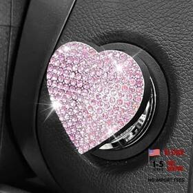 Qboonpt Qboonpt-xxangc01 Heart Shape Car Engine Start Button Cover Sparkly Rhinestone Ignition Pink