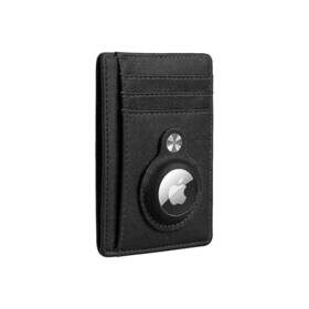 At00034 Saharacase Slim Genuine Leather Wallet Case For Apple Airtag Black