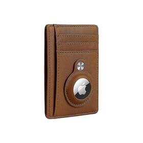 At00035 Saharacase Slim Genuine Leather Wallet Case For Apple Airtag Brown