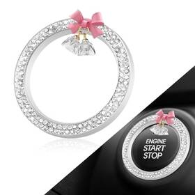 Yupikji Qph-g-3249 Cute Bow Bling Car Engine Stop Decoration Ring Push Start Button Cover White