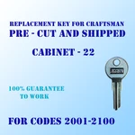 2001-2100, Replacement Key For Craftsman Tool Box Locks, Cut Code 100% Work. Fixed Price $7.99.
