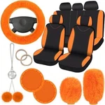 17-PIECE Rose Red/black Car Seat Cover Set, Fluffy Steering Wheel & Accessory. Fixed Price $32.24.