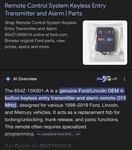 Ford New Genuine Remote Key Fob Transmitter 8S4Z-15K601-A. Fixed Price $60.00.
