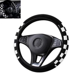 Cyperfair Car Steering Wheel Cover, Black/white Checkered Plush. Fixed Price $9.60.